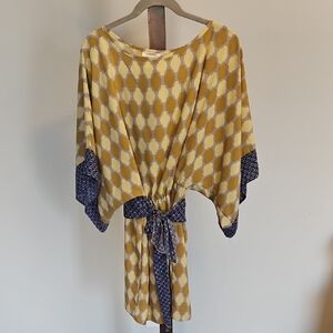 Adrienne Yellow and Lavender Geometric Dress ...womens size M ?...care tags cut